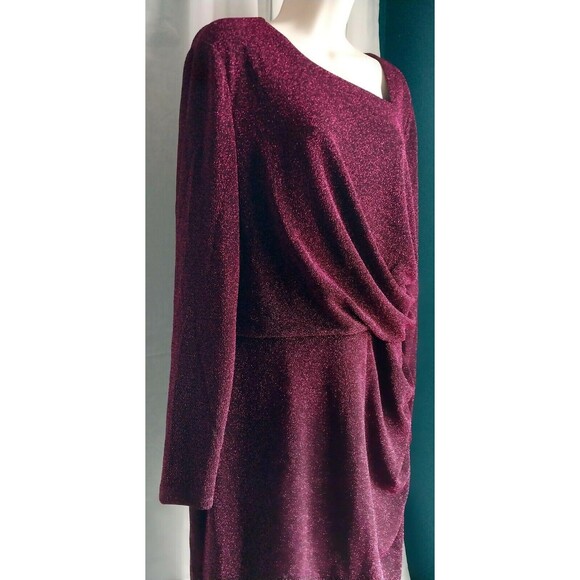 NWT Magenta Metallic Glitter Long Sleeve Sheath Dress Size 18 - Picture 5 of 10